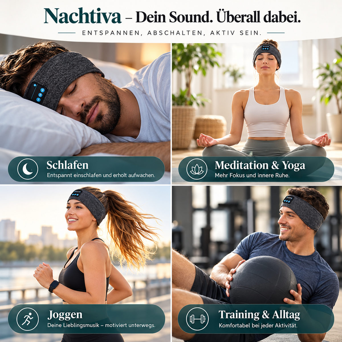 Nachtiva™ | Bluetooth-Schlafband für Seitenschläfer & entspannte Nächte