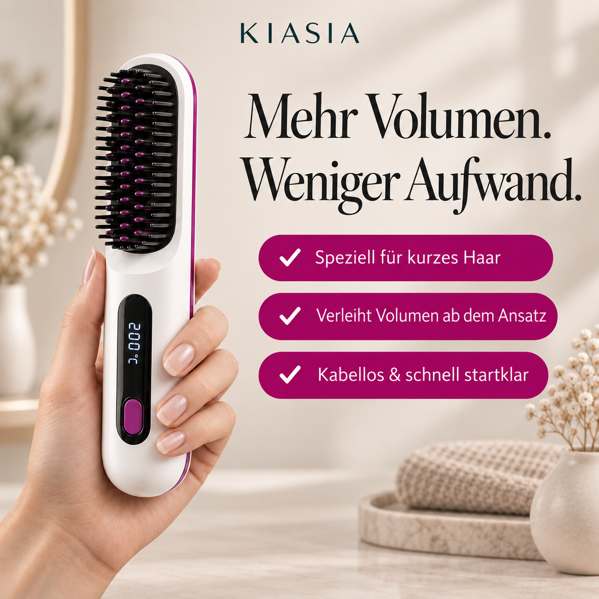 VoluMax™ | Kabellose Stylingbürste für kurzes Haar, Volumen & glattes Haar