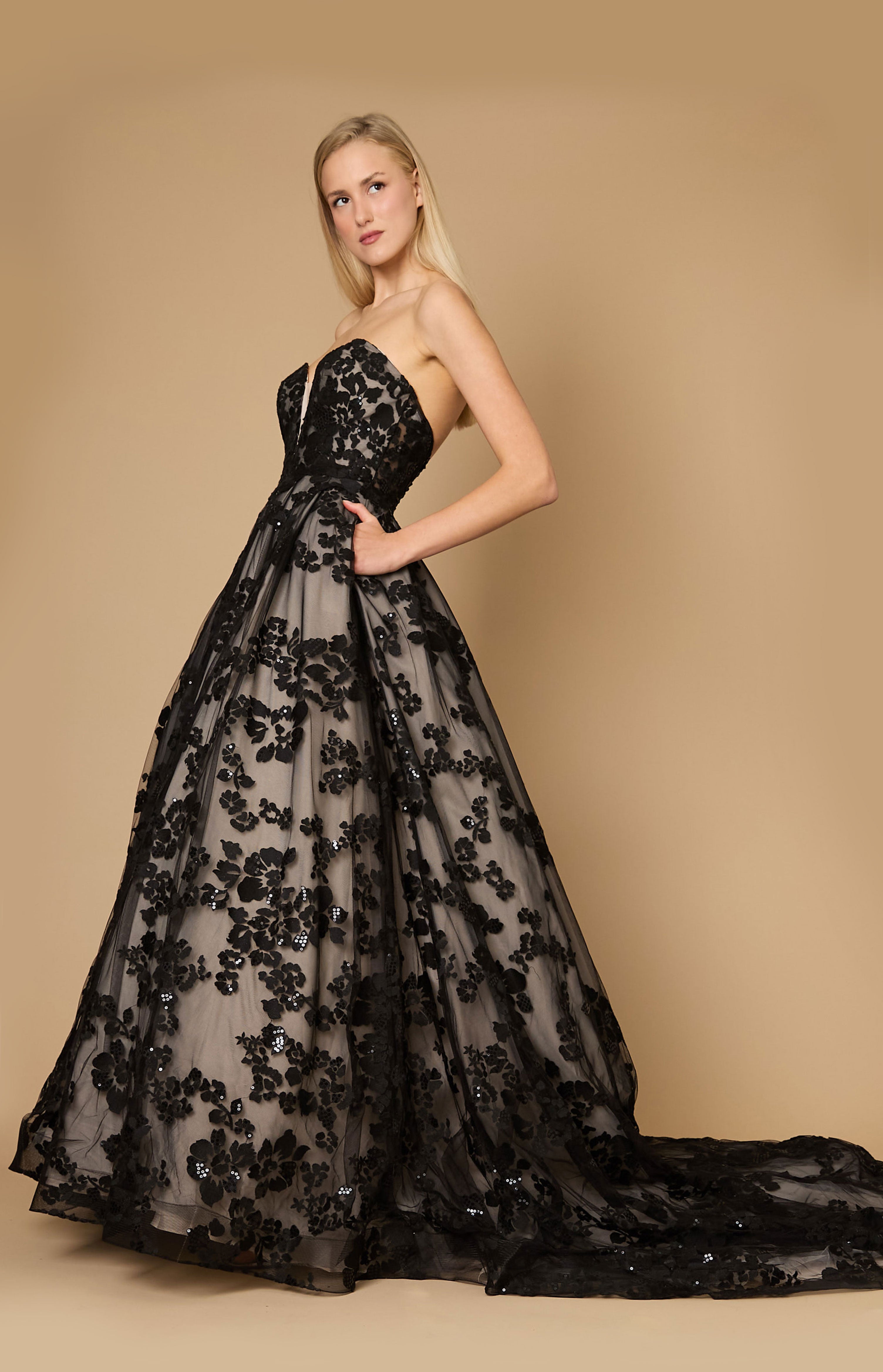 KIASIA Long Black Tie Formal Couture Ball Gown