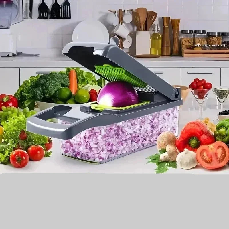 16-in-1 MultiSlice™ | Lebensmittelhacker und Reibe mit Griff für die Küchenvorbereitung