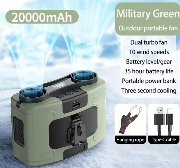 CoolCharge™ | Powerbank 10.000mAh Schnellladung Mit Ventilator und LED-Taschenlampe