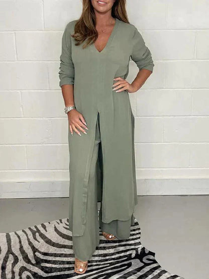 V-Ausschnitt Jumpsuit™ | V-Ausschnitt Jumpsuit mit langen Ärmeln