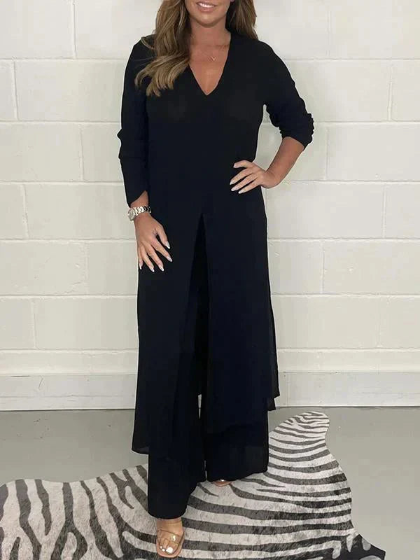 V-Ausschnitt Jumpsuit™ | V-Ausschnitt Jumpsuit mit langen Ärmeln
