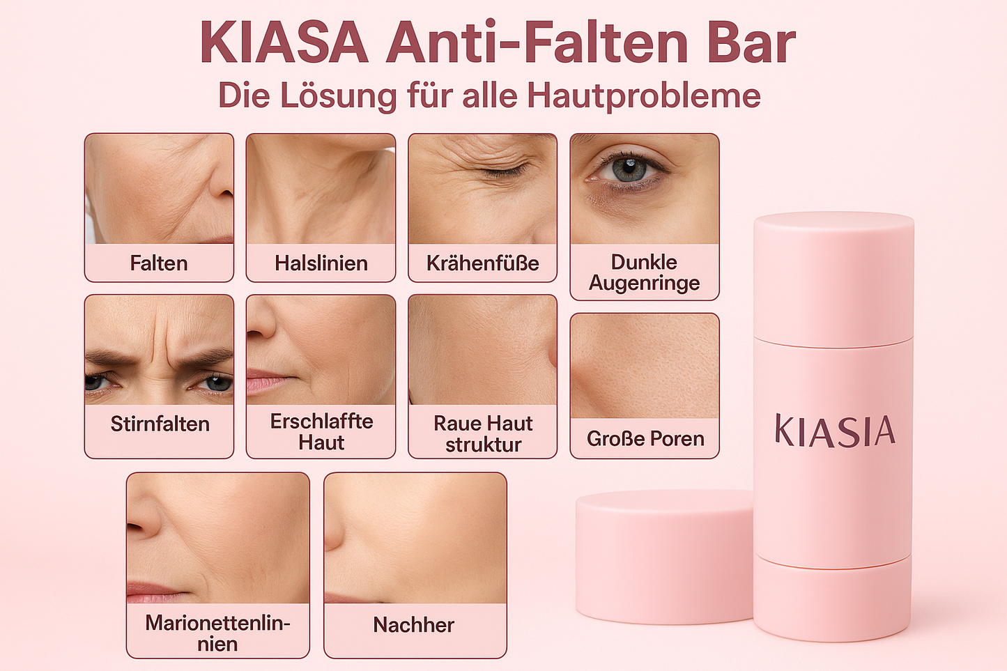 KIASIA Anti-Falten Bar | Die Lösung für alle Hautprobleme - uitgebreide marketingafbeelding